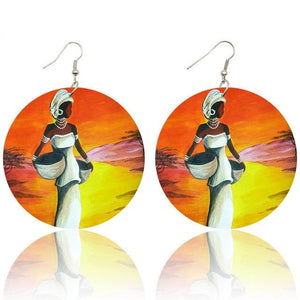 Africa Tribal Wooden Drop Earrings