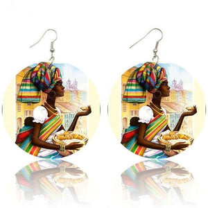 Africa Tribal Wooden Drop Earrings