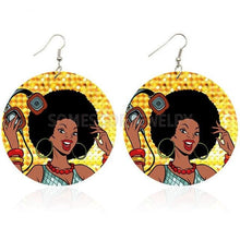 Load image into Gallery viewer, Afro  Natural Hair Girl Wooden Drop Earrings  Strong Black Woman
