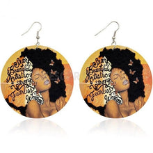 Load image into Gallery viewer, Afro  Natural Hair Girl Wooden Drop Earrings  Strong Black Woman
