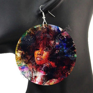 Afro  Natural Hair Girl Wooden Drop Earrings  Strong Black Woman