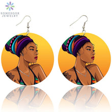 Load image into Gallery viewer, African Woman Printed Portrait Earrings
