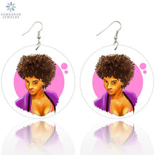 Load image into Gallery viewer, Afro Natural Hair Painted Wood Drop Earrings
