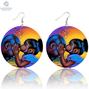 Afro Natural Hair Painted Wood Drop Earrings