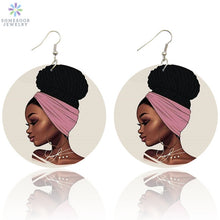 Load image into Gallery viewer, Afro Natural Hair Painted Wood Drop Earrings
