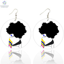 Load image into Gallery viewer, Afro Natural Hair Painted Wood Drop Earrings
