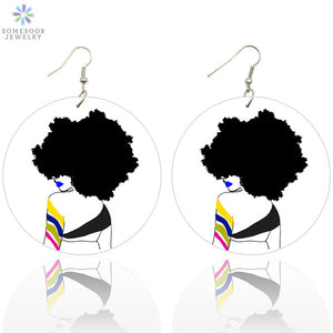 Afro Natural Hair Painted Wood Drop Earrings