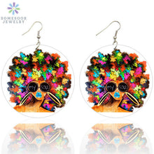 Load image into Gallery viewer, Afro Natural Hair Painted Wood Drop Earrings
