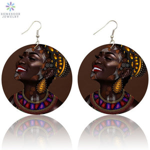 Afro Natural Hair Painted Wood Drop Earrings