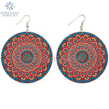 Load image into Gallery viewer, Round African Prints Wooden Drop Earrings
