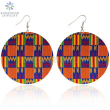 Load image into Gallery viewer, Round African Prints Wooden Drop Earrings
