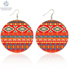 Load image into Gallery viewer, Round African Prints Wooden Drop Earrings
