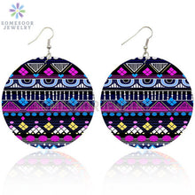 Load image into Gallery viewer, Round African Prints Wooden Drop Earrings
