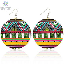 Load image into Gallery viewer, Round African Prints Wooden Drop Earrings
