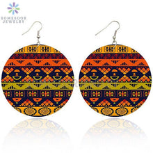 Load image into Gallery viewer, Round African Prints Wooden Drop Earrings
