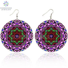 Load image into Gallery viewer, Round African Prints Wooden Drop Earrings
