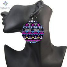 Load image into Gallery viewer, Round African Prints Wooden Drop Earrings
