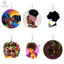 Load image into Gallery viewer, Afro Natural Hair Painted Wood Drop Earrings
